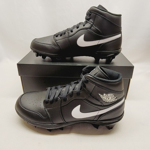 Air Jordan 1 Mid TD Football Cleats Men's Size 10 Black White Swoosh FJ6805-001 - Picture 1 of 9